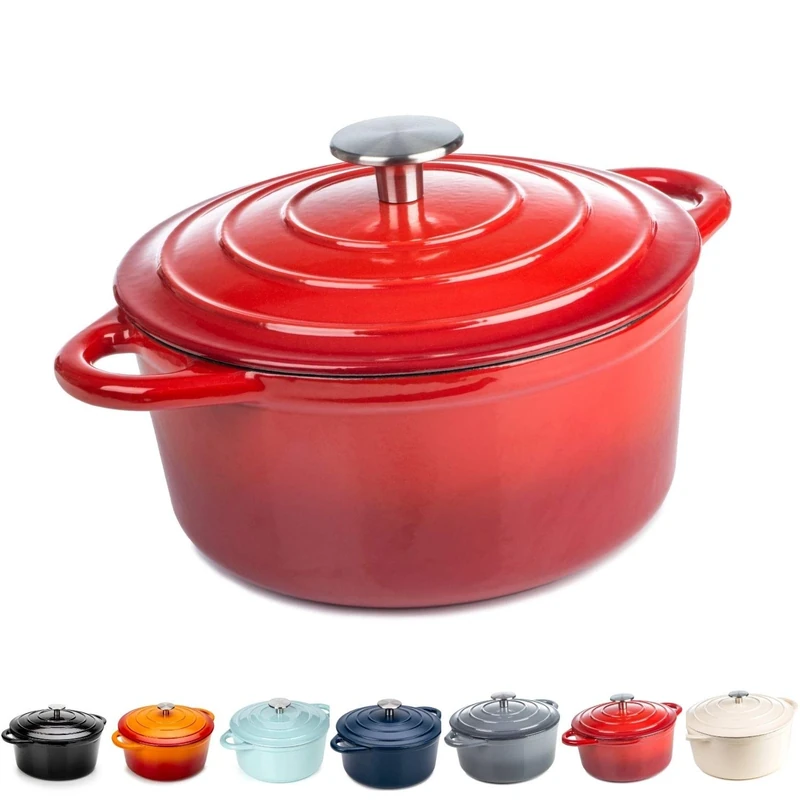 Round Casserole Dish - Cast Iron Ceramic Induction and Gas Safe Dutch Oven Roasting Cooker - with Lid - 10 Year Gurantee (2.7L Casserole, Red)