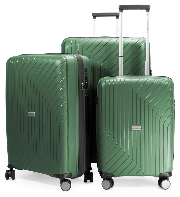 HAUPTSTADTKOFFER - TXL - Lightweight Luggage Set of 3 Hard-Side Trolley, Polypropylene, 55 cm 66 cm & 76 cm (S, M & L), TSA, DarkGreen