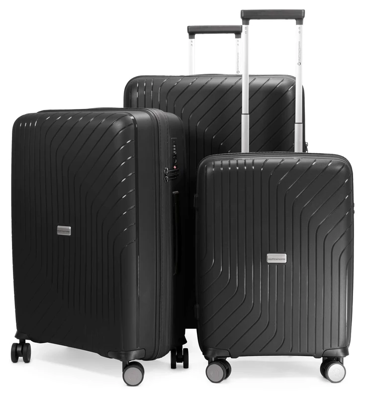 HAUPTSTADTKOFFER - TXL - Lightweight Luggage Set of 3 Hard-Side Trolley, Polypropylene, 55 cm 66 cm & 76 cm (S, M & L), TSA, Black