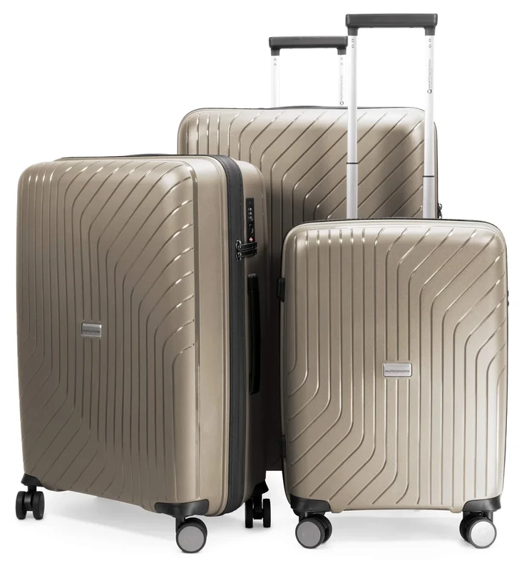 HAUPTSTADTKOFFER - TXL - Lightweight Luggage Set of 3 Hard-Side Trolley, Polypropylene, 55 cm 66 cm & 76 cm (S, M & L), TSA, Champagne
