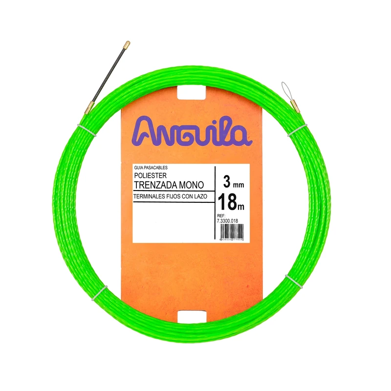 Anguila Max 7.3300.018 Special Cable Guide Narrow Tubes Polyester Braided Monofilament 3 mm 18 Metres and Fixed Terminals with Loop, Green