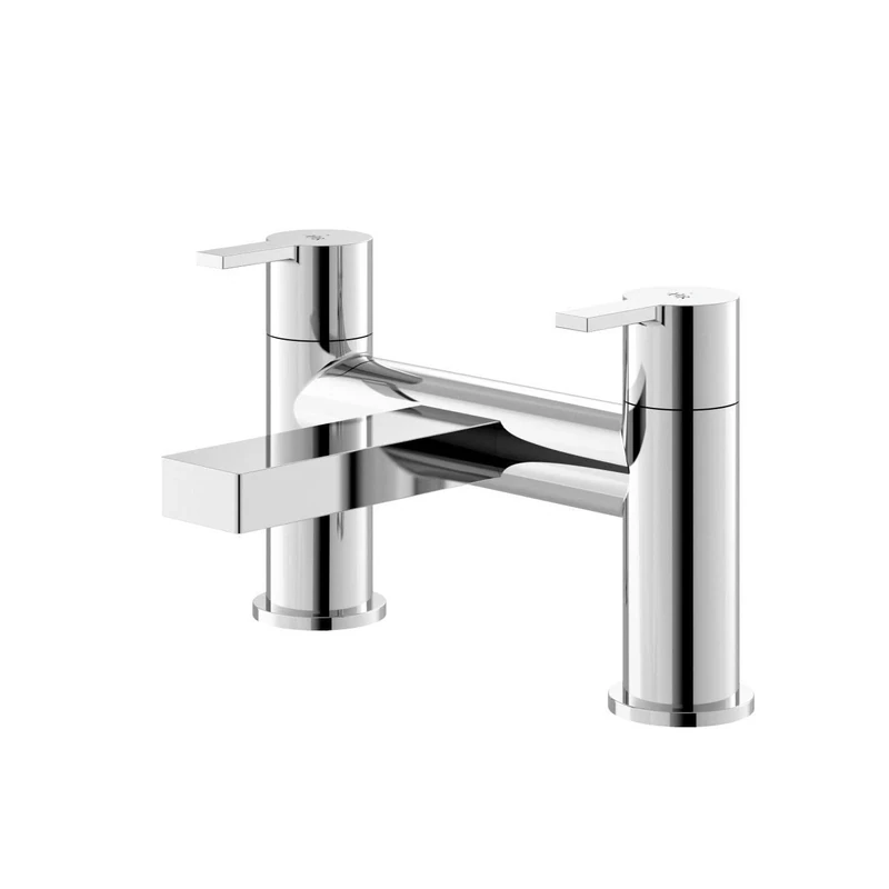 Hudson Reed WIL303 Willow ǀ Modern Bathroom Round Deck Mounted Double Handle Bath Filler, 141mm x 230mm, Chrome
