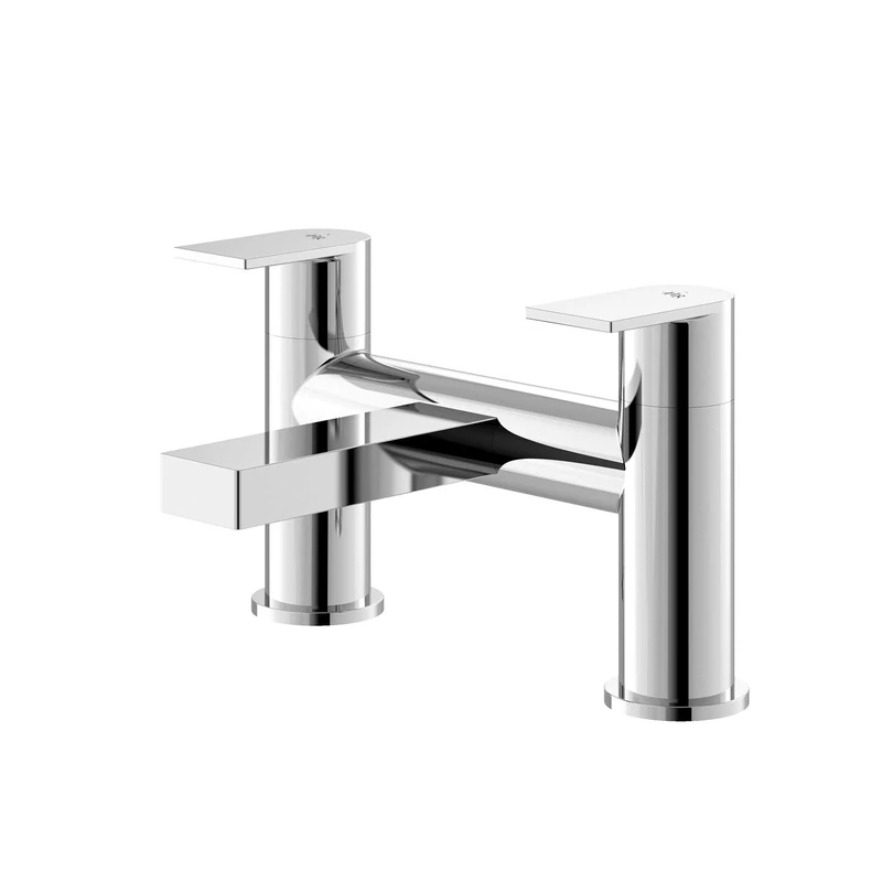 Hudson Reed SOT303 Sottile ǀ Modern Bathroom Round Deck Mounted Double Handle Bath Filler, 141mm x 230mm, Chrome