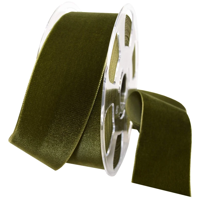 Morex Ribbon Nylvalour Swiss Velvet Fabric, 2" x 11 Yd, Deep Sage - Image 1