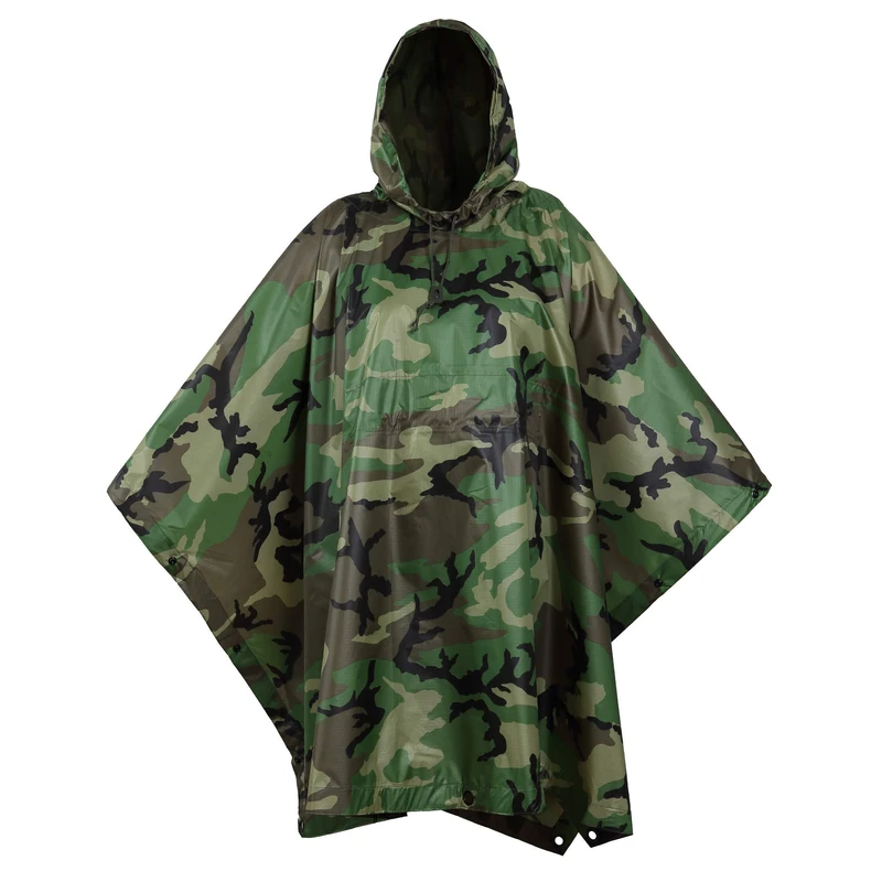 USGI Industries Military Style Poncho Multi Use Rip Stop Camouflage Rain Poncho, Woodland, One size