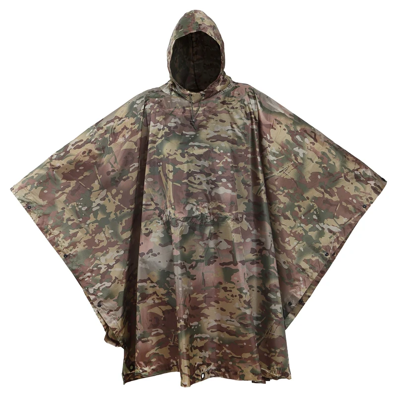 USGI Industries Military Style Poncho Multi Use Rip Stop Camouflage Rain Poncho, Ocp Multicam, One size