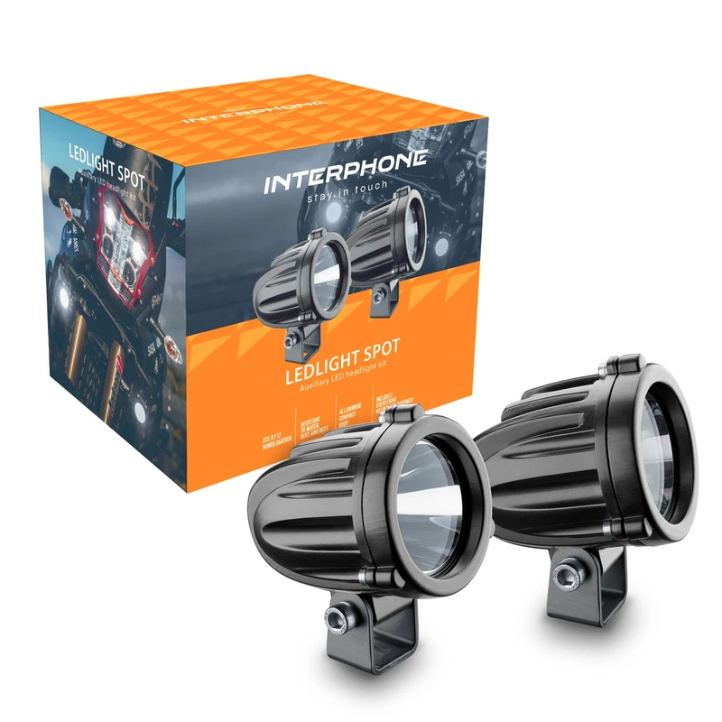INTERPHONE LEDLIGHT10SPOT | Motorcycle Aluminium Led Light Spot - Homologated R112 - Waterproof IP68 - 990 Lumen - 6000K