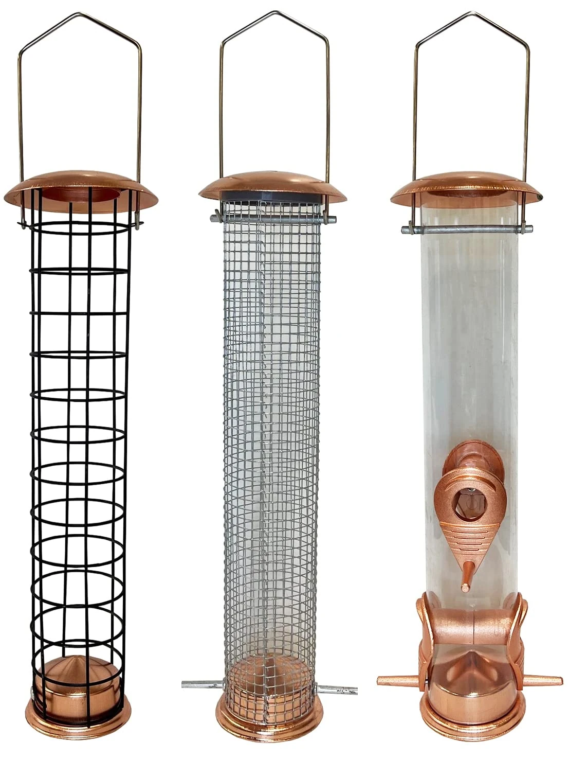 Selections Large Copper Style Hanging Bird Feeders Seed, Peanut and Fat ball - Pack of 3