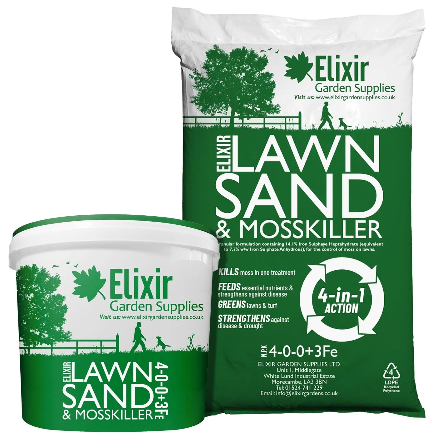 Elixir Gardens Lawn Sand & Moss Killer with Added Iron Sulphate | Turf Treatment & Grass Green-Up Tonic | 500g - 25kg Weights | N.P.K 4-0-0+3% Fe | 5kg Tub | Treats upto 62sqm