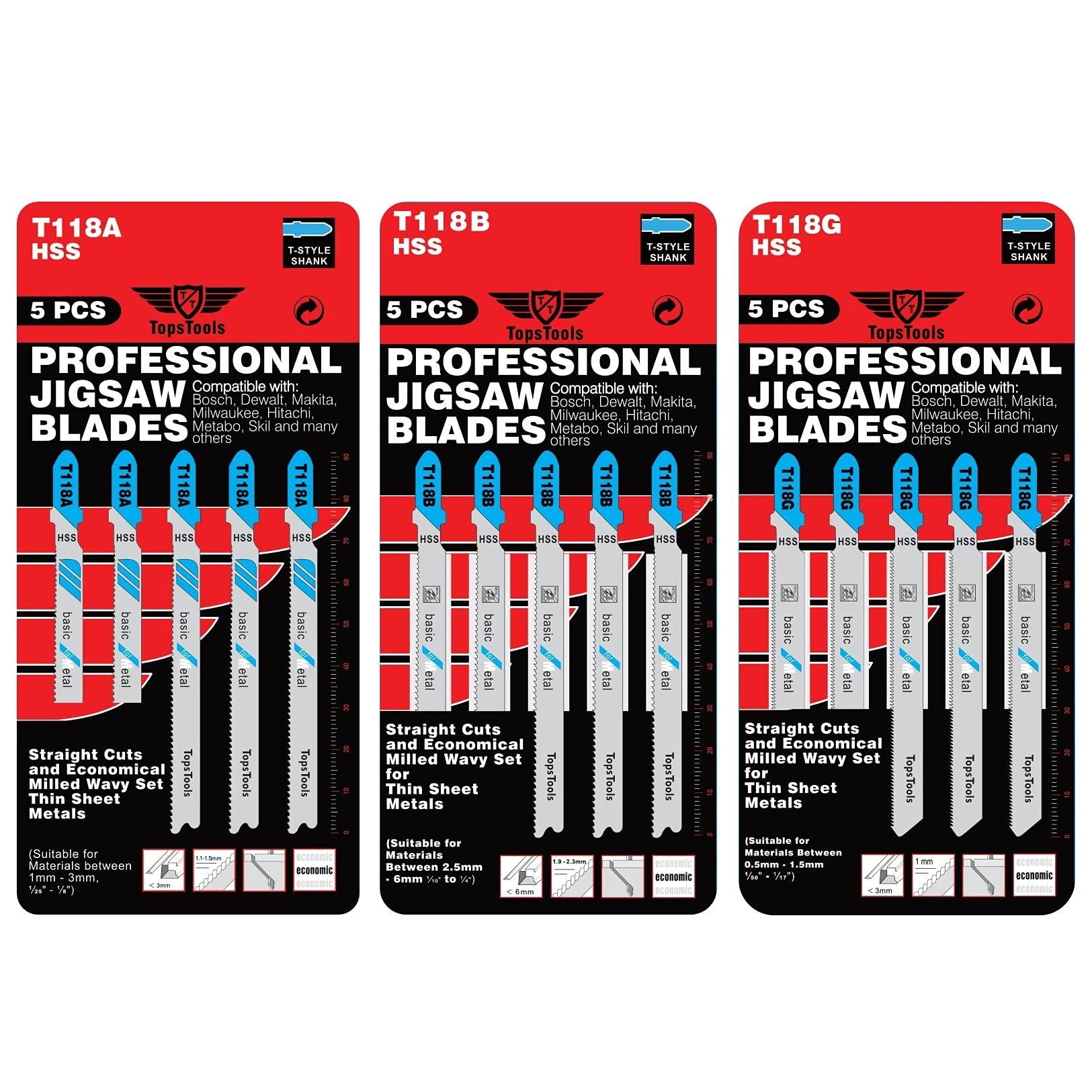 15 x TopsTools JSTTK3118 T118A T118B T118G Metal Cutting Jigsaw Blades