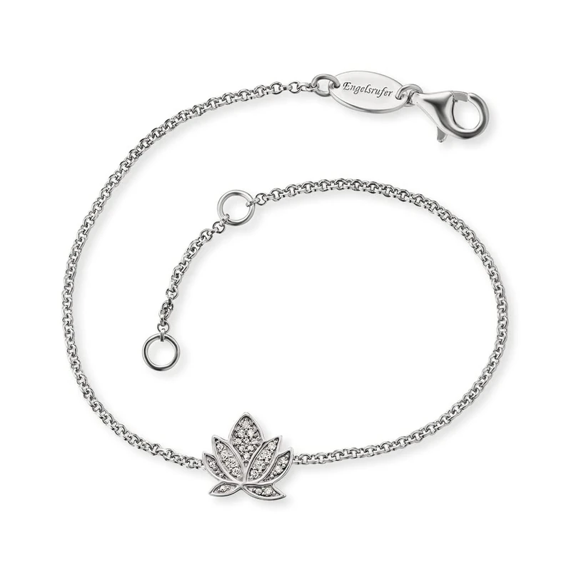 Engelsrufer ERB-LILLOTUS-ZI Women's Bracelet 925 Silver with Lotus Flower and White Zirconia, 1, Sterling Silver, Cubic Zirconia
