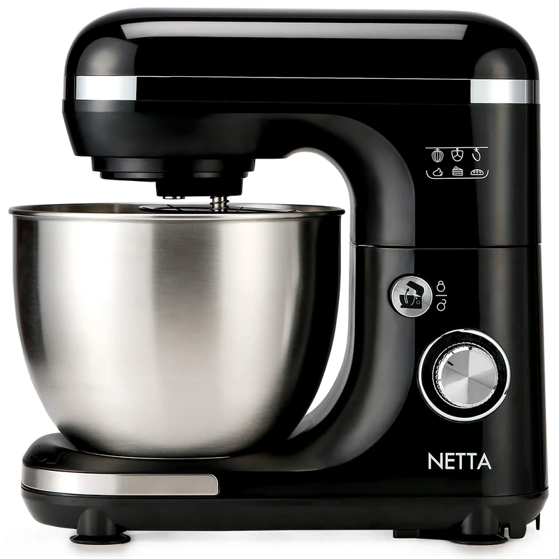 NETTA Stand Mixer 600W Tilt Head Food Mixer - Including Dough Hook, Whisk and Beater - 7 Different Speed Settings, 5L Stainless Steel Mixing Bowl - Includes Splash Guard