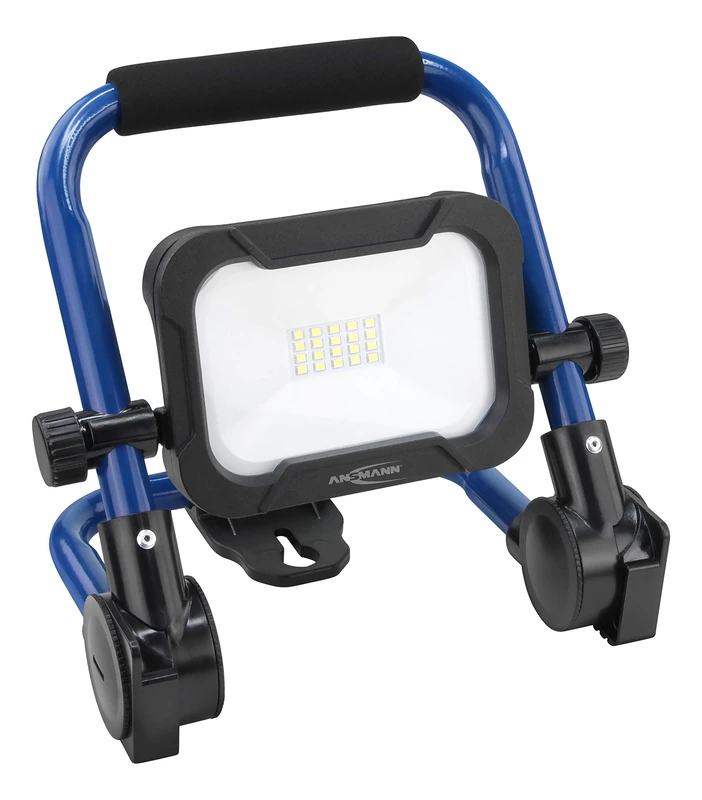 ANSMANN Battery Construction Spotlight LED 10 W - Work Spotlight with Three Light Levels and Colourfast Playback CRI >80, Rechargeable Work Light IP54 Weatherproof, Stand with Tripod Mounting Device