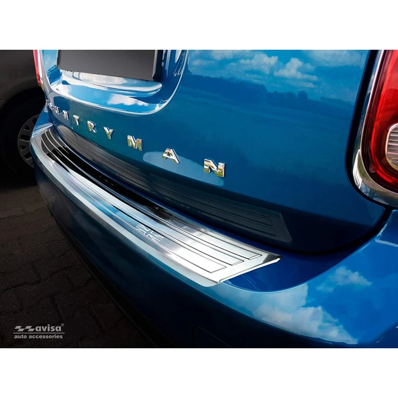 Avisa Stainless Steel Rear bumper protector compatible with Mini Countryman F60 2016-2020 'flag/lines' - Image 1