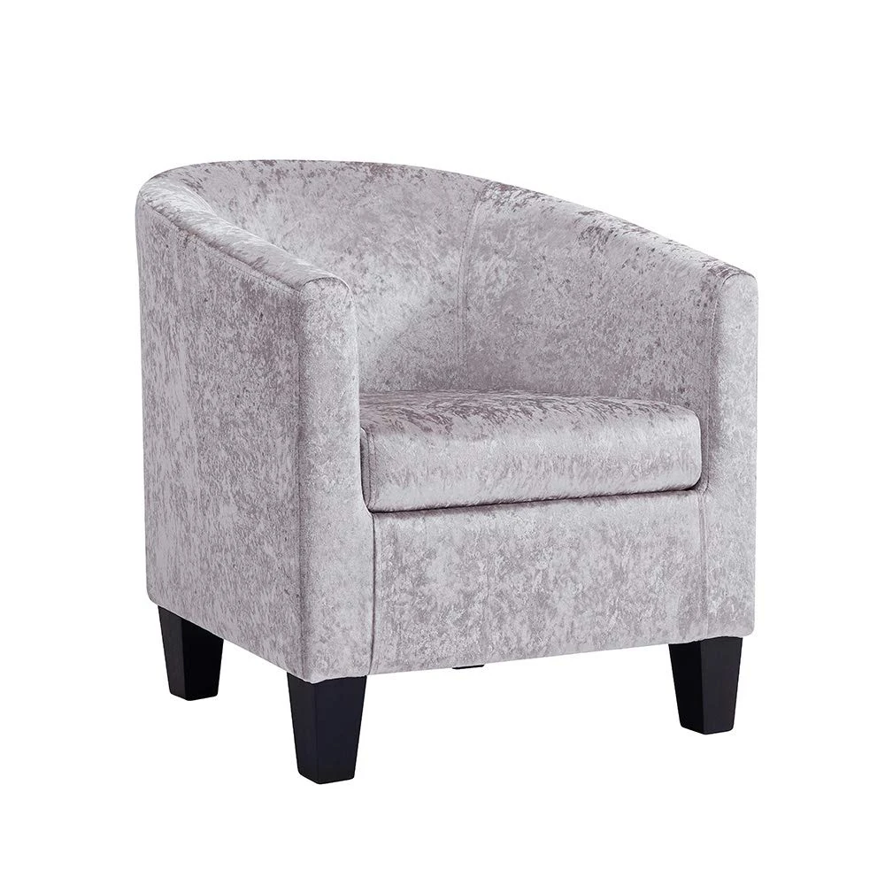 Home Detail Modern Tub Chair, Accent Bedroom Seat, Living Room Chair, Dining Chairs, Small Armchair or Occasional Chairs in Silver Crushed Velvet