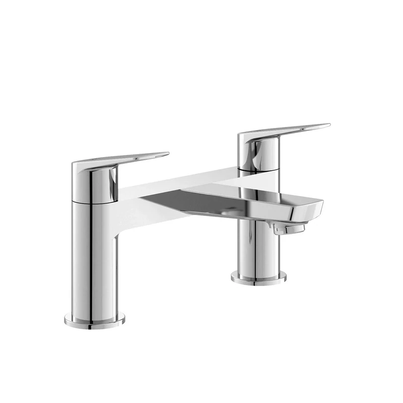 Hudson Reed DRI303 Drift ǀ Modern Bathroom Round Deck Mounted Double Handle Bath Filler, 134mm x 230mm, Chrome