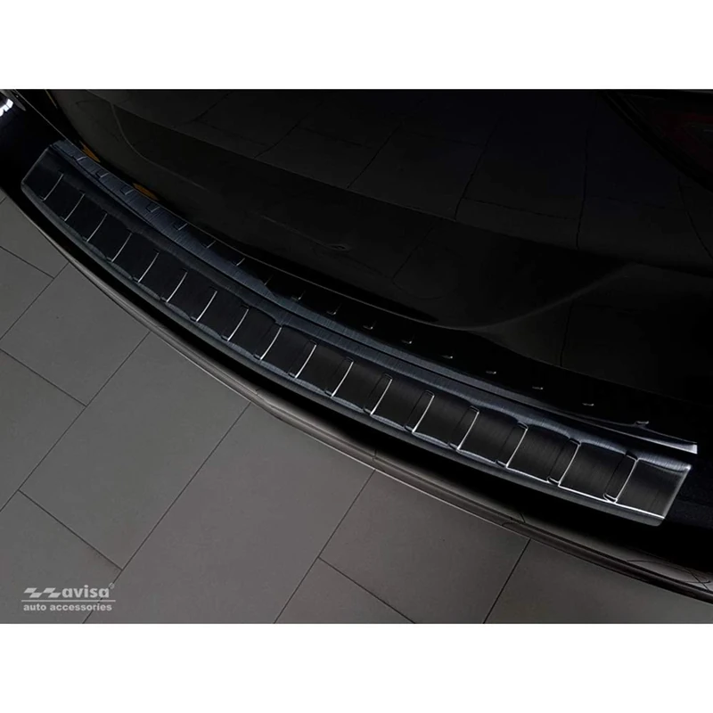 Avisa Black Stainless Steel Rear bumper protector compatible with Opel Zafira C Tourer 2012-2016 & Facelift 2016- 'Ribs'