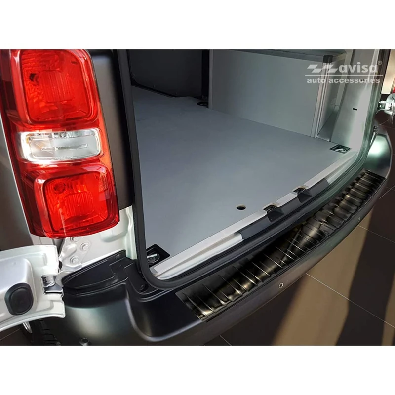 Avisa Black Stainless Steel Rear bumper protector compatible with Peugeot Expert III & Citroen Jumpy III 2016- 'Ribs'