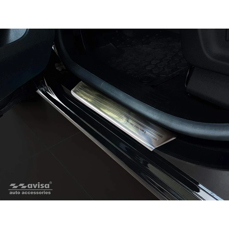 Avisa Inox door sill protectors compatible with Citroen Berlingo Multispace / Peugeot Partner & Rifter / Opel Combo E Life 2018- / Toyota Proace City/Verso 2019- 'Special Edition' - 2-pieces