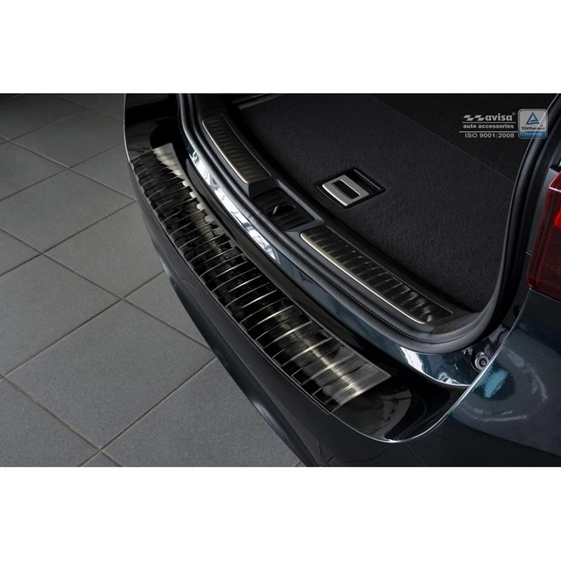 Avisa Black Stainless Steel Rear bumper protector compatible with Toyota Avensis III Facelift 2015- 'Ribs'