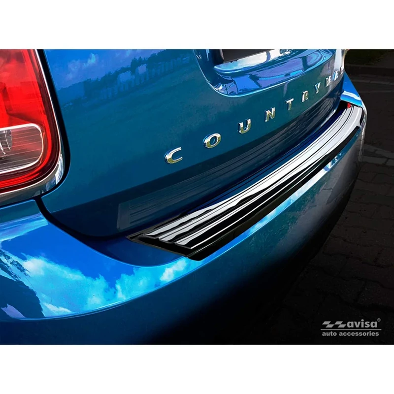 Avisa Black Mirror Stainless Steel Rear bumper protector compatible with Mini Countryman F60 2016-2020 'flag/lines' - Image 1