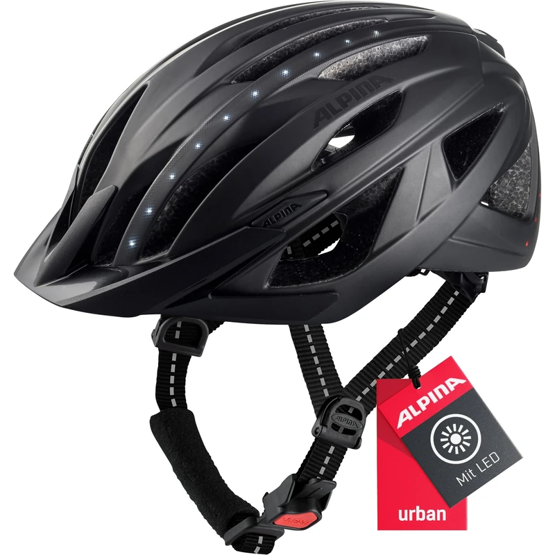 ALPINA Unisex - Adult, HAGA LED cycling helmet, black matt, 51-56 cm