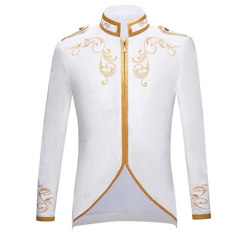 PYJTRL Mens Black Velvet Gold Embroidery Blazer Suit Jacket