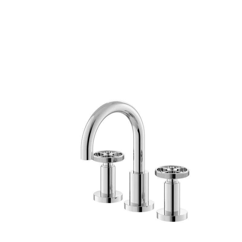 Hudson Reed TIW337 Revolution ǀ Modern Bathroom Industrial Inspired 3 Tap Hole Basin Mixer Tap with Two Round Handles, Swivel Spout and Pop-Up Waste, 190mm x 130mm, Chrome