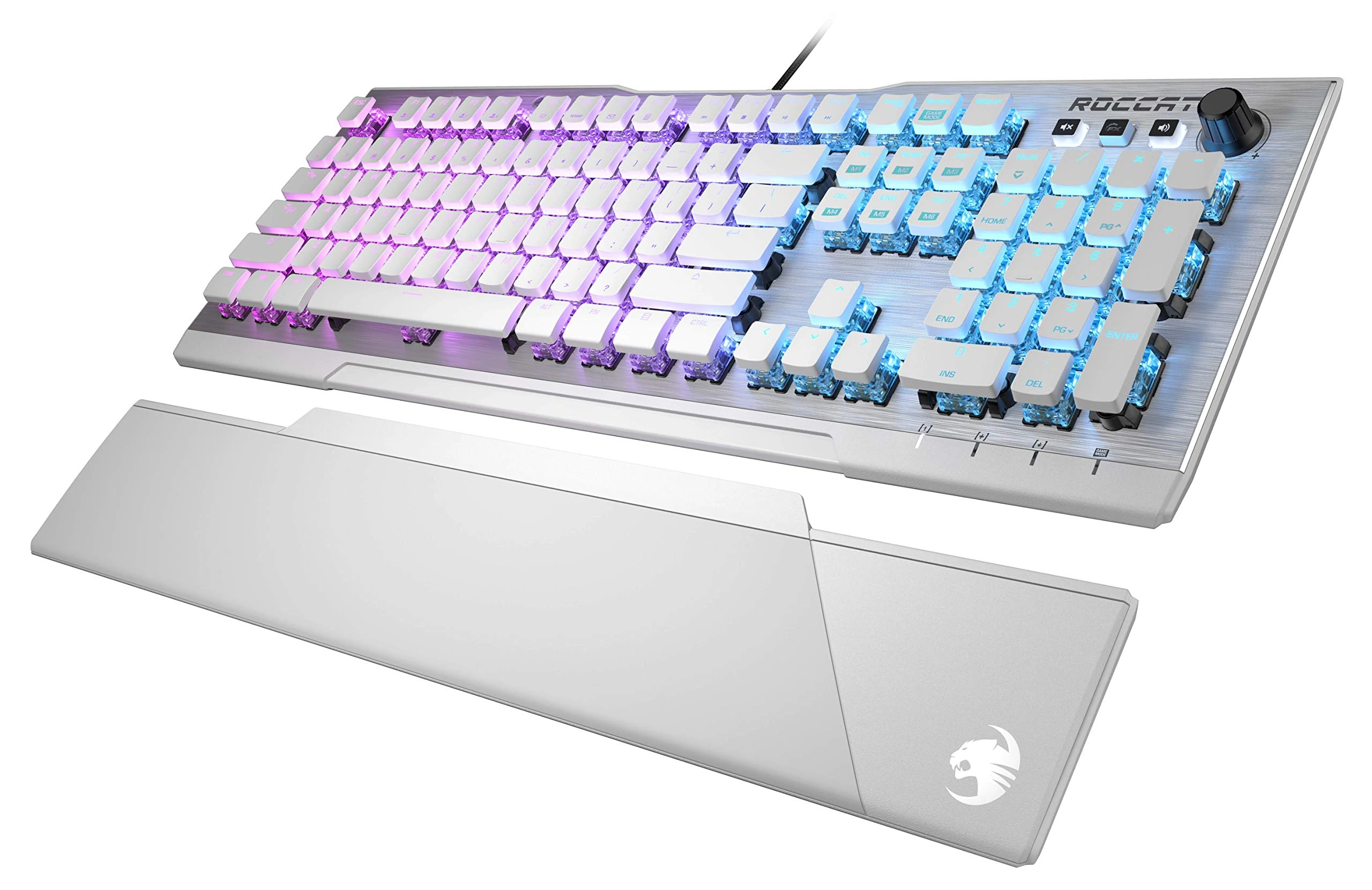 Roccat Vulcan 122 Mechanical PC Tactile Gaming Keyboard, Titan Switch, AIMO RGB Backlit Lighting Per Key, Detachable Palm/Wrist Rest, Anodized Aluminum Top Plate, Full Size, White/Silver