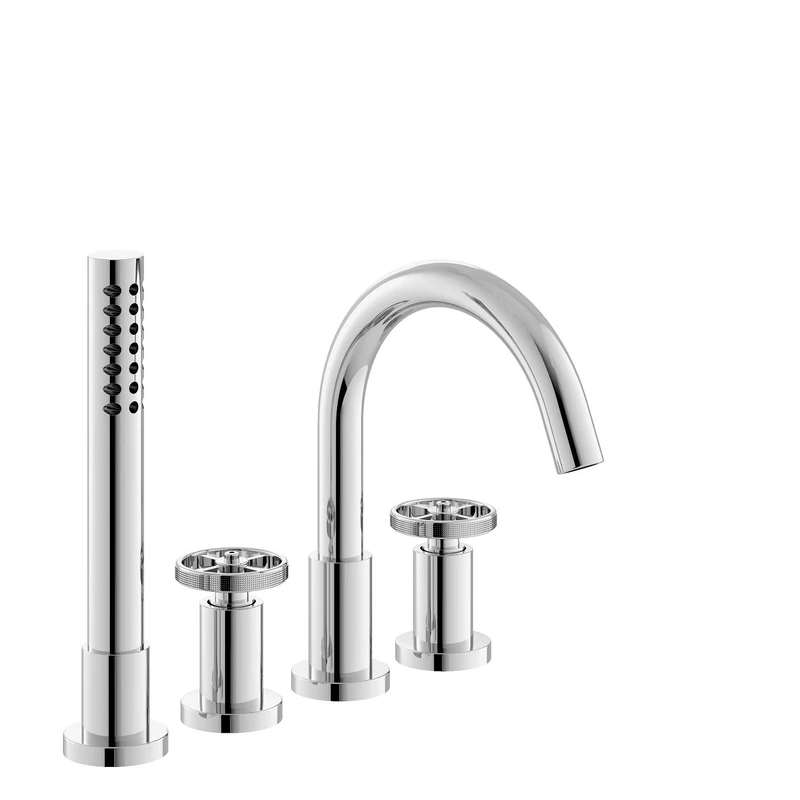 Hudson Reed TIW334 Revolution ǀ Modern Bathroom Industrial Inspired 4 Tap Hole Bath Shower Mixer Tap with Two Round Handles, Swivel Spout, Shower Kit and Hose Retainer, 236mm x 345mm, Chrome