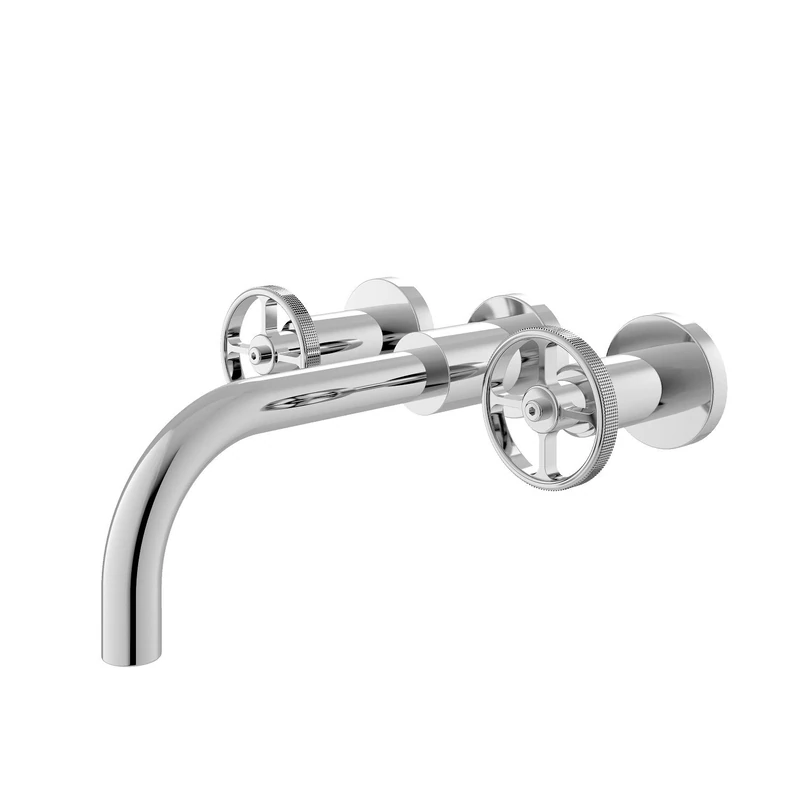 Hudson Reed TIW317 Revolution ǀ Modern Bathroom Industrial Inspired Wall Mounted Basin Mixer Tap with Two Round Handles, 113mm x 255mm, Chrome