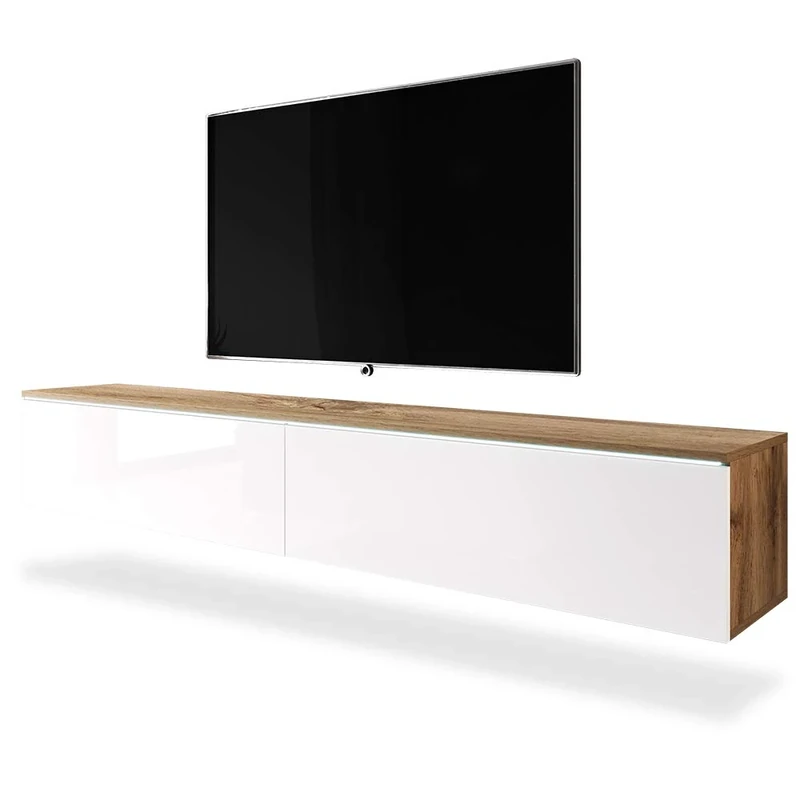 SELSEY KANE - Floating TV Stand/Living Room TV Cabinet/LED / 180 cm/Oak with White Fronts - Image 1