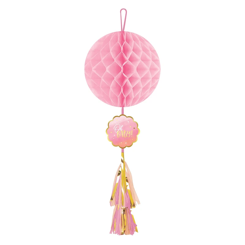 Amscan It's A Girl Baby Shower Honeycomb Pendant - Pink/Gold - Image 1