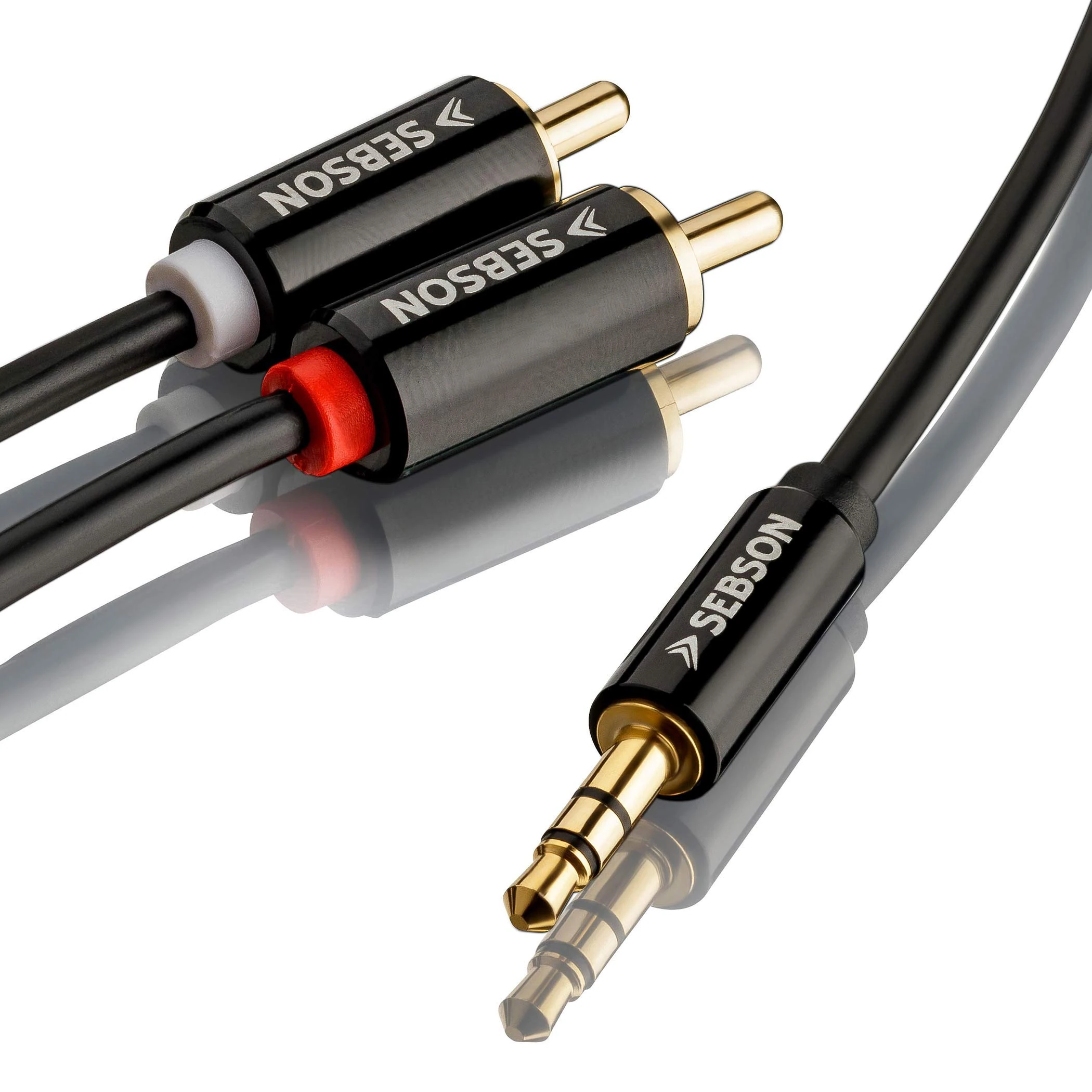 SEBSON RCA Audio Cable 3m, 2 RCA Phono to 3,5mm Jack, Male to Male, Gold Plated, Shielded, RCA Adapter for Speakers, Amplifier, Hifi