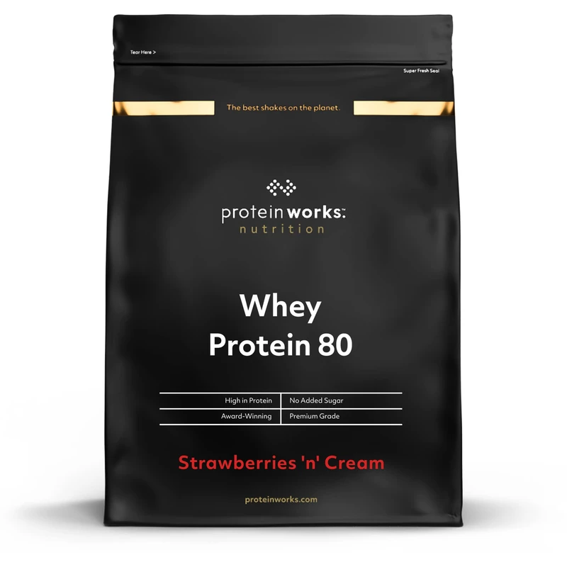 THE PROTEIN WORKS Whey Protein Powder, Whey 80 Concentrate Protein Shake, Strawberries and Cream, 2 kg
