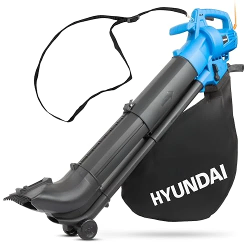 Hyundai 3000W Leaf Blower, Garden Vacuum & Mulcher, 45L Bag, 12m Cable, Variable Airspeed 62–170mph, Lightweight Electric Garden Tool – Blue