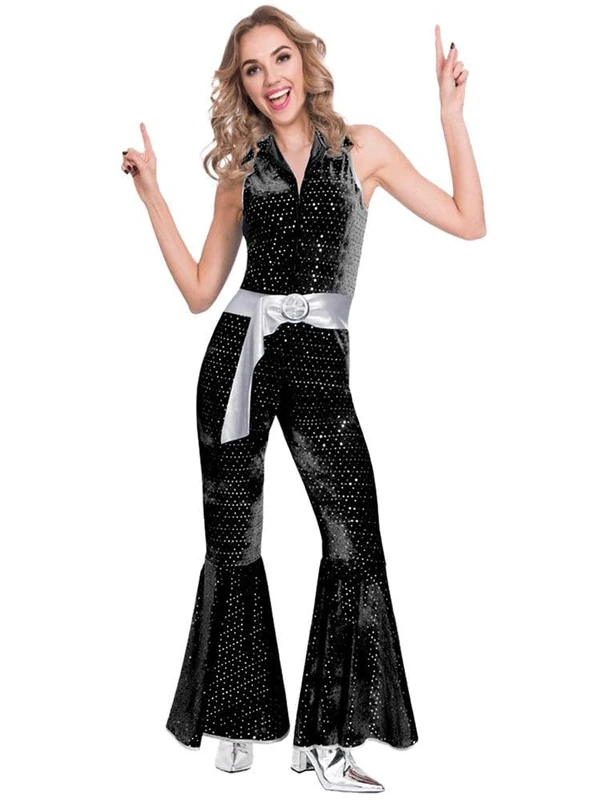 amscan 9905743 Adult Womens Black Disco Jumpsuit Fancy Dress Costume UK Dress Size 18-20