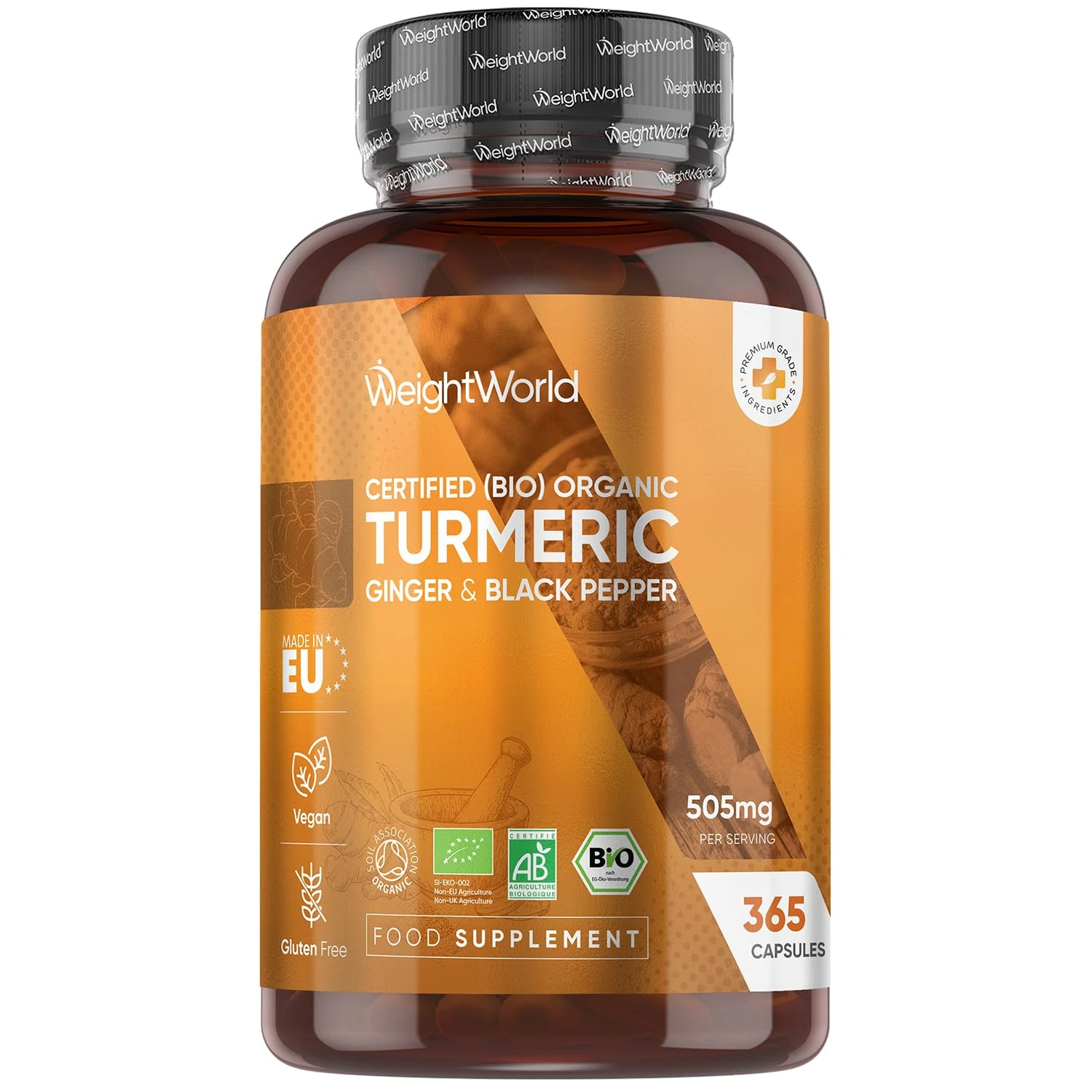 Turmeric and Black Pepper Capsules - 365 Capsules - with Organic Black Pepper - Turmeric Supplement for Both Men & Women - Easy to Swallow - Vegan & Gluten-Free - Made in EU