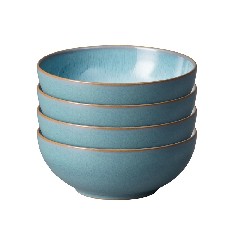Denby - Azure Haze Blue Cereal Bowls Set of 4-820ml Dishwasher, Microwave & Oven Safe - Stoneware Ceramic Bowls for Porridge, Soup, and Puddings - Chip & Crack Resistant