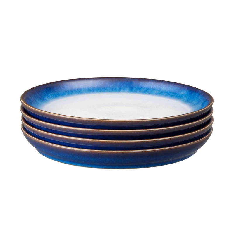 Denby - Blue Haze Coupe Dinner Plates Set of 4 - Dishwasher Microwave Safe Crockery - Large Ceramic Stoneware Tableware Plates