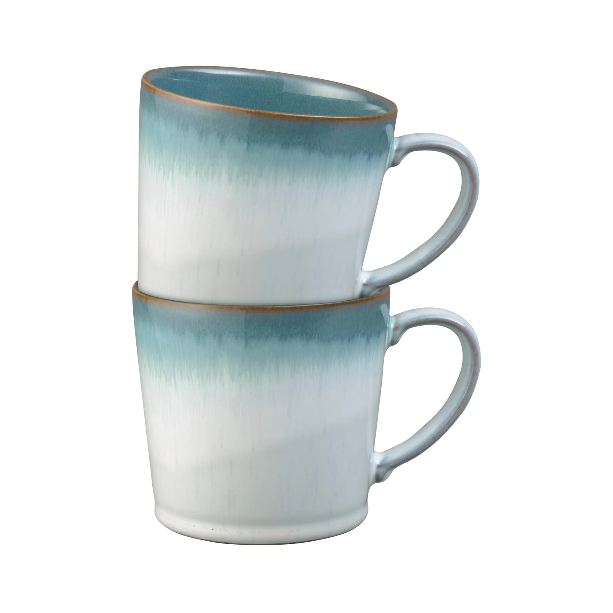 Denby - Azure Haze Blue Coffee Mug Set of 2-400ml Large Stoneware Ceramic Tea Mug Set for Home & Office - Dishwasher Safe, Microwave Safe - Blue, White Reactive Gradient Glaze - Chip Resistant