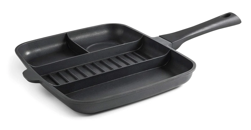 Lacor ASADOR Gril 4-1 A.Fun.32X26 Titanium Pro Frying Pan with Non-Stick, Individual Compartments 4 in 1, Aluminium, 32x26 cm, 1 Liter, Multicolour