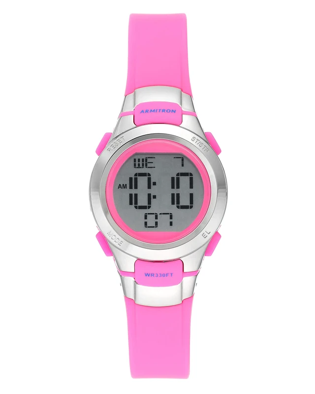 Armitron Sport Women's Digital Chronograph Resin Strap Watch, Neon Pink/Silver