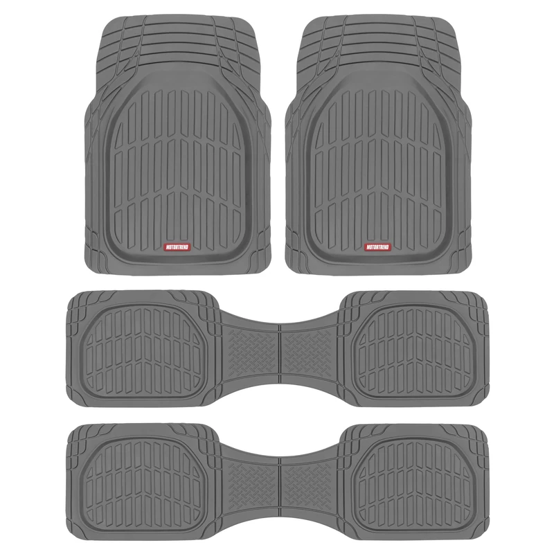 Motor Trend Original FlexTough Gray Rubber Car Floor Mats for 3 Row Vehicles – Deep Dish All Weather Automotive Floor Mats, Heavy Duty Trim to Fit Design, Odorless Floor Liners for Cars Truck Van SUV