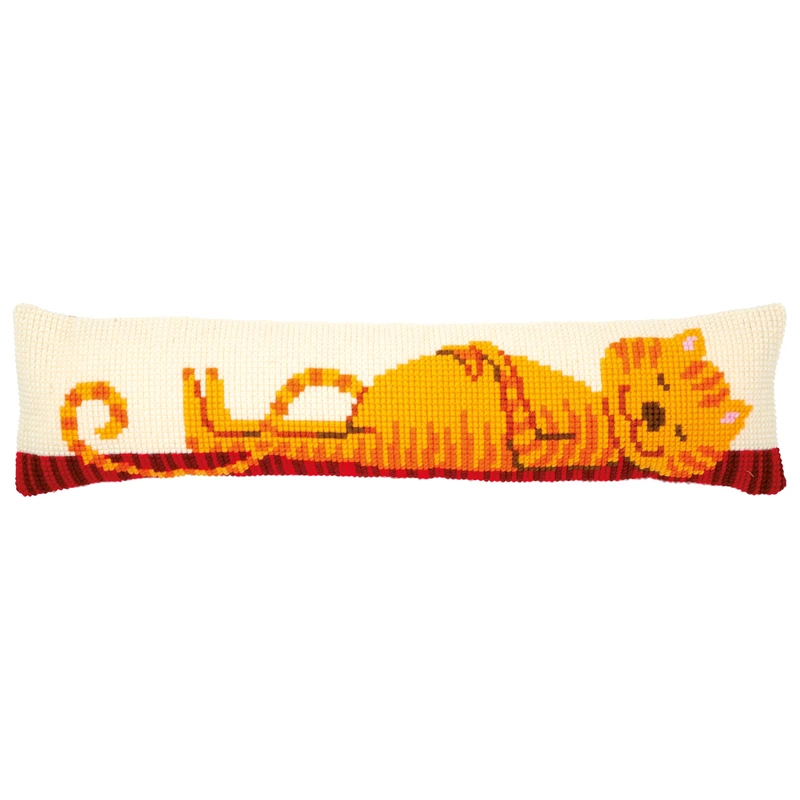 Vervaco PN-0173047 Red Cat Cross Stitch Draught Excluder, Cotton, Multi-Colour, Approx. 80 x 20 cm / 32 x 8 inches.