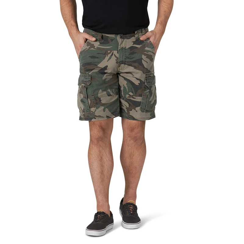 Wrangler Authentics Men's Big & Tall Classic Relaxed Fit Stretch Cargo Short, Green Camo, 52