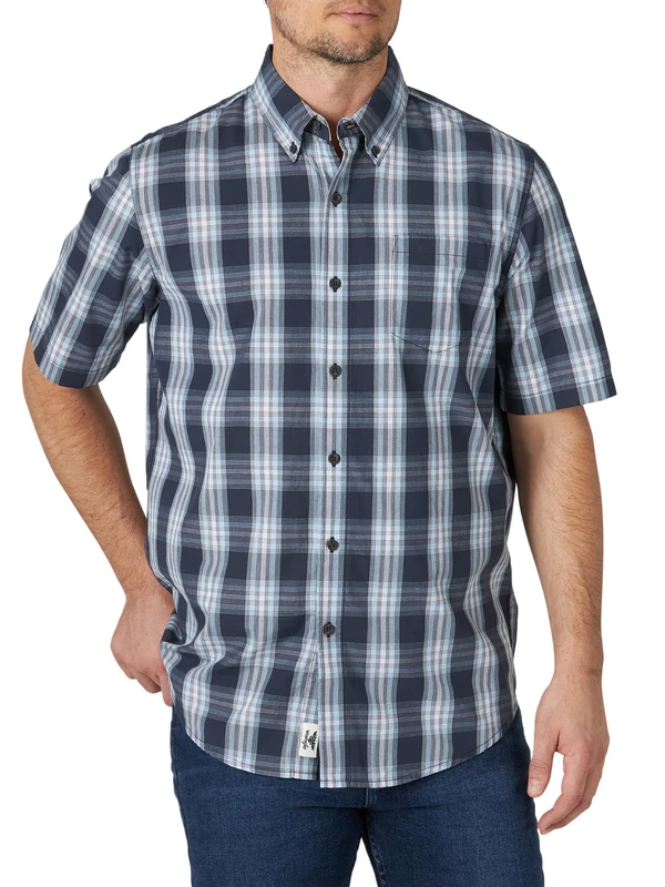 Wrangler Authentics Men's Short Sleeve Classic Shirt Button, Blue Nights Plaid, Medium