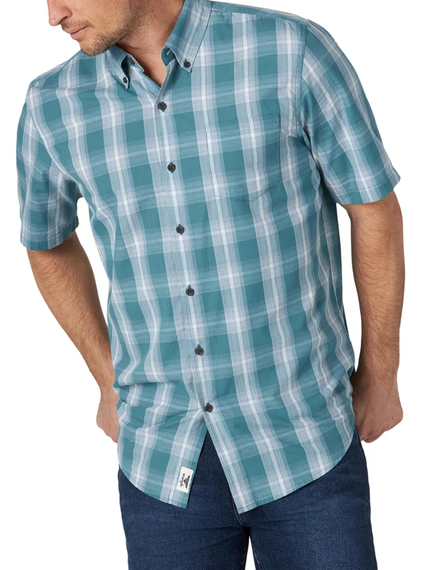 Wrangler Authentics Men's Short Sleeve Classic Shirt Button, Brittany Blue Plaid, XXXL