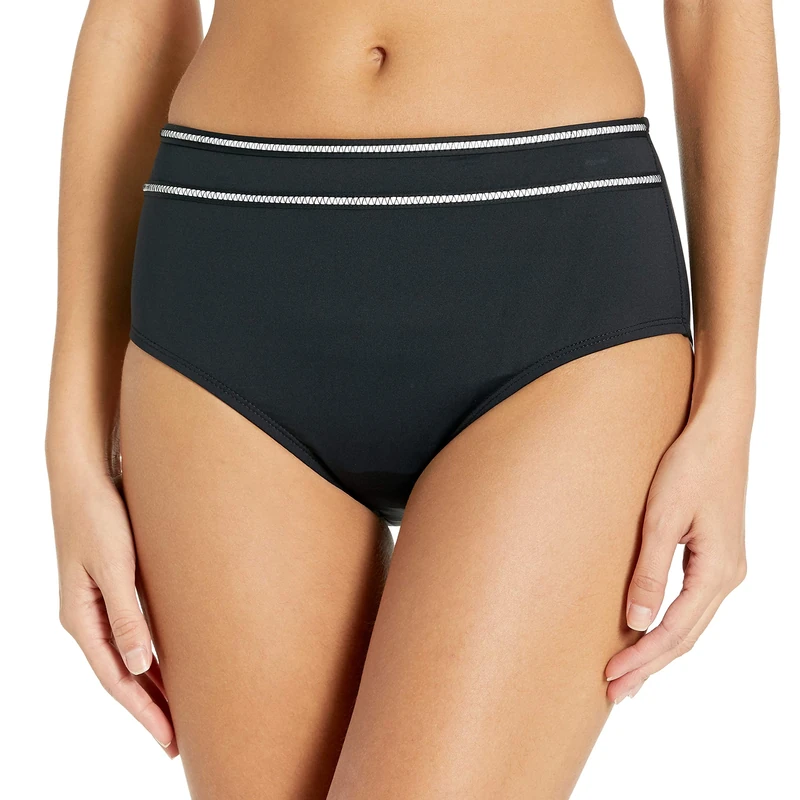 La Blanca Women's Side Shirred High Waist Bikini Swimsuit Bottom, Black/White//Zig and Zag, 8