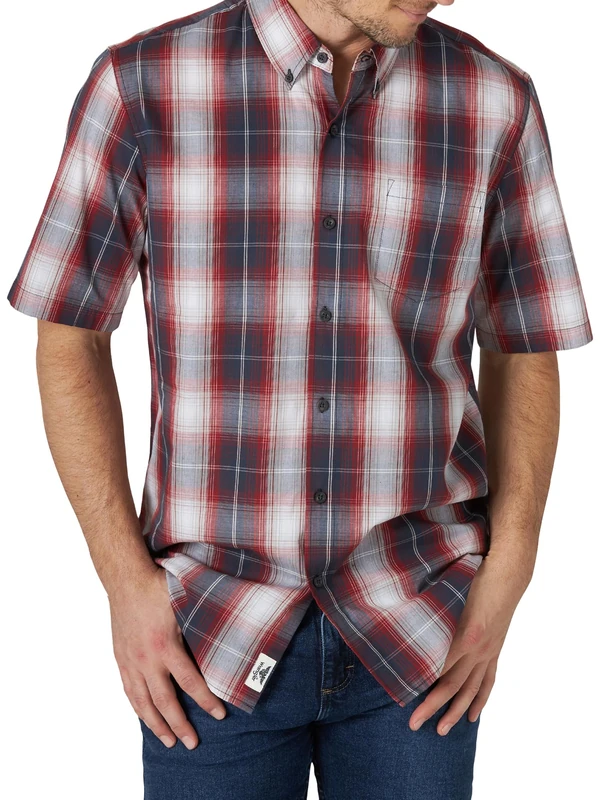 Wrangler Authentics Men's Zhesp4r Button Down Shirt, Rosewood Plaid, S
